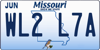 MO license plate WL2L7A