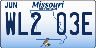 MO license plate WL2O3E