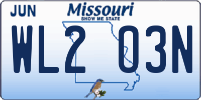 MO license plate WL2O3N