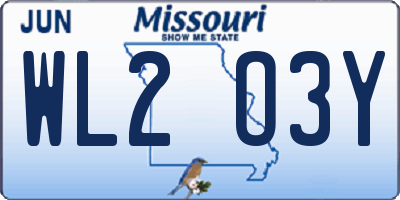 MO license plate WL2O3Y