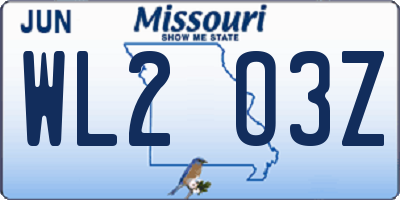 MO license plate WL2O3Z