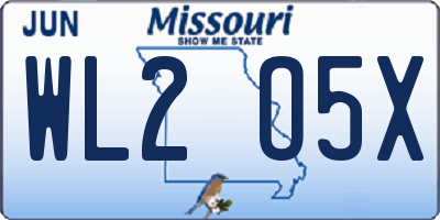 MO license plate WL2O5X