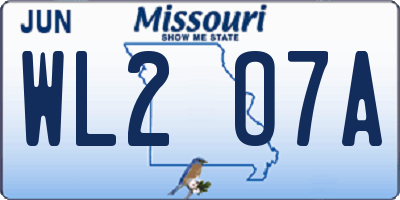 MO license plate WL2O7A
