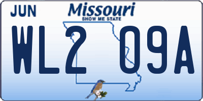 MO license plate WL2O9A