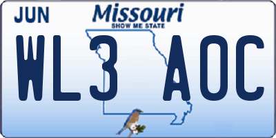 MO license plate WL3A0C