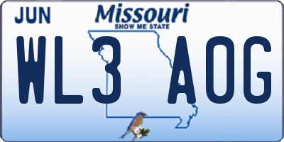 MO license plate WL3A0G