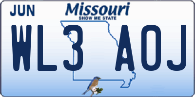 MO license plate WL3A0J