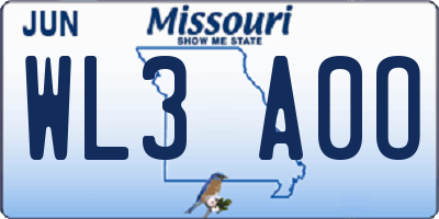 MO license plate WL3A0O