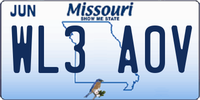 MO license plate WL3A0V