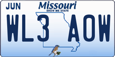 MO license plate WL3A0W