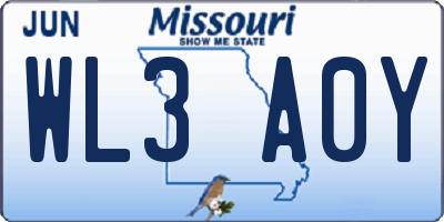 MO license plate WL3A0Y