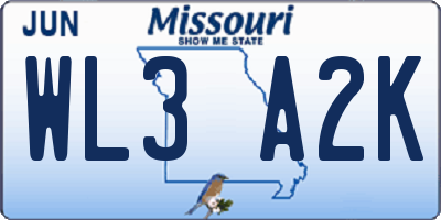 MO license plate WL3A2K