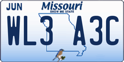 MO license plate WL3A3C