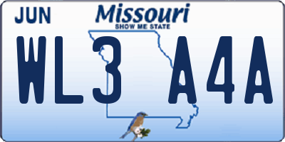 MO license plate WL3A4A