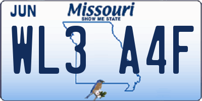 MO license plate WL3A4F