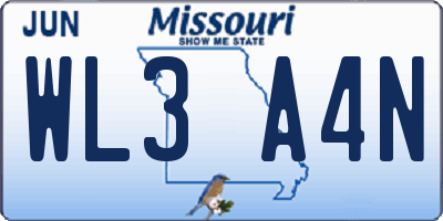 MO license plate WL3A4N