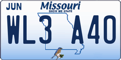 MO license plate WL3A4O