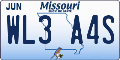 MO license plate WL3A4S