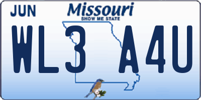 MO license plate WL3A4U