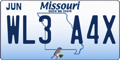 MO license plate WL3A4X