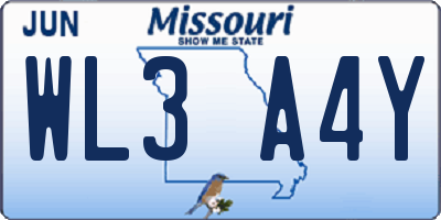 MO license plate WL3A4Y