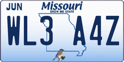 MO license plate WL3A4Z