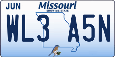 MO license plate WL3A5N