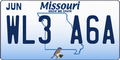 MO license plate WL3A6A