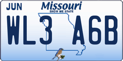 MO license plate WL3A6B