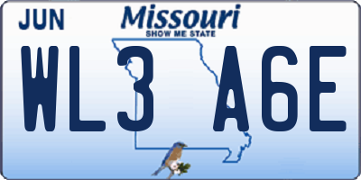 MO license plate WL3A6E