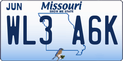 MO license plate WL3A6K
