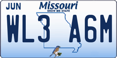MO license plate WL3A6M