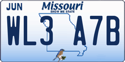 MO license plate WL3A7B
