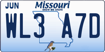 MO license plate WL3A7D