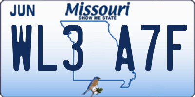 MO license plate WL3A7F