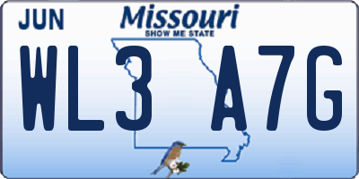 MO license plate WL3A7G