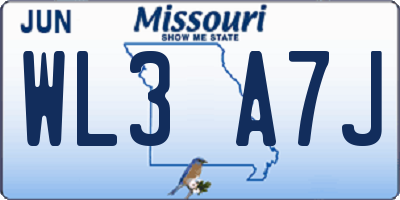 MO license plate WL3A7J