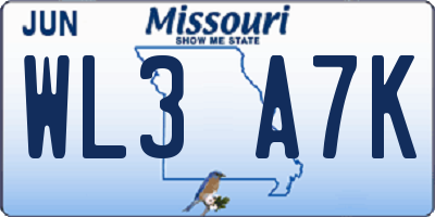 MO license plate WL3A7K