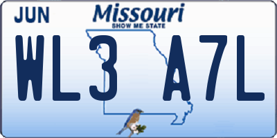 MO license plate WL3A7L