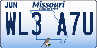 MO license plate WL3A7U