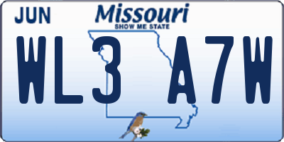 MO license plate WL3A7W