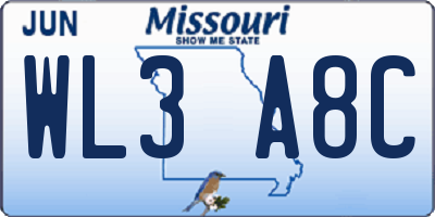 MO license plate WL3A8C