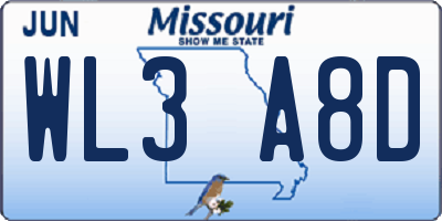 MO license plate WL3A8D