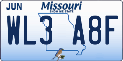 MO license plate WL3A8F