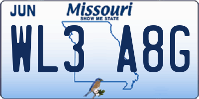 MO license plate WL3A8G