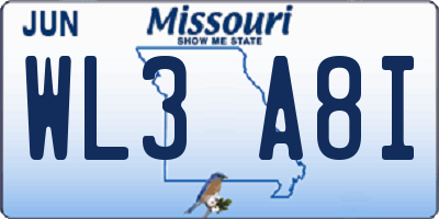 MO license plate WL3A8I