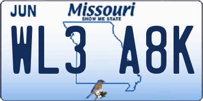 MO license plate WL3A8K