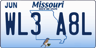 MO license plate WL3A8L