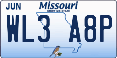 MO license plate WL3A8P
