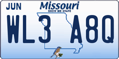 MO license plate WL3A8Q